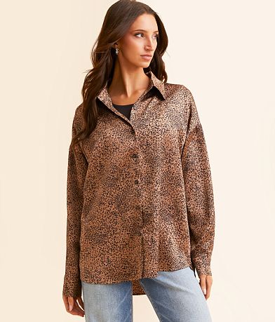 Daytrip Cheetah Satin Blouse full right side view