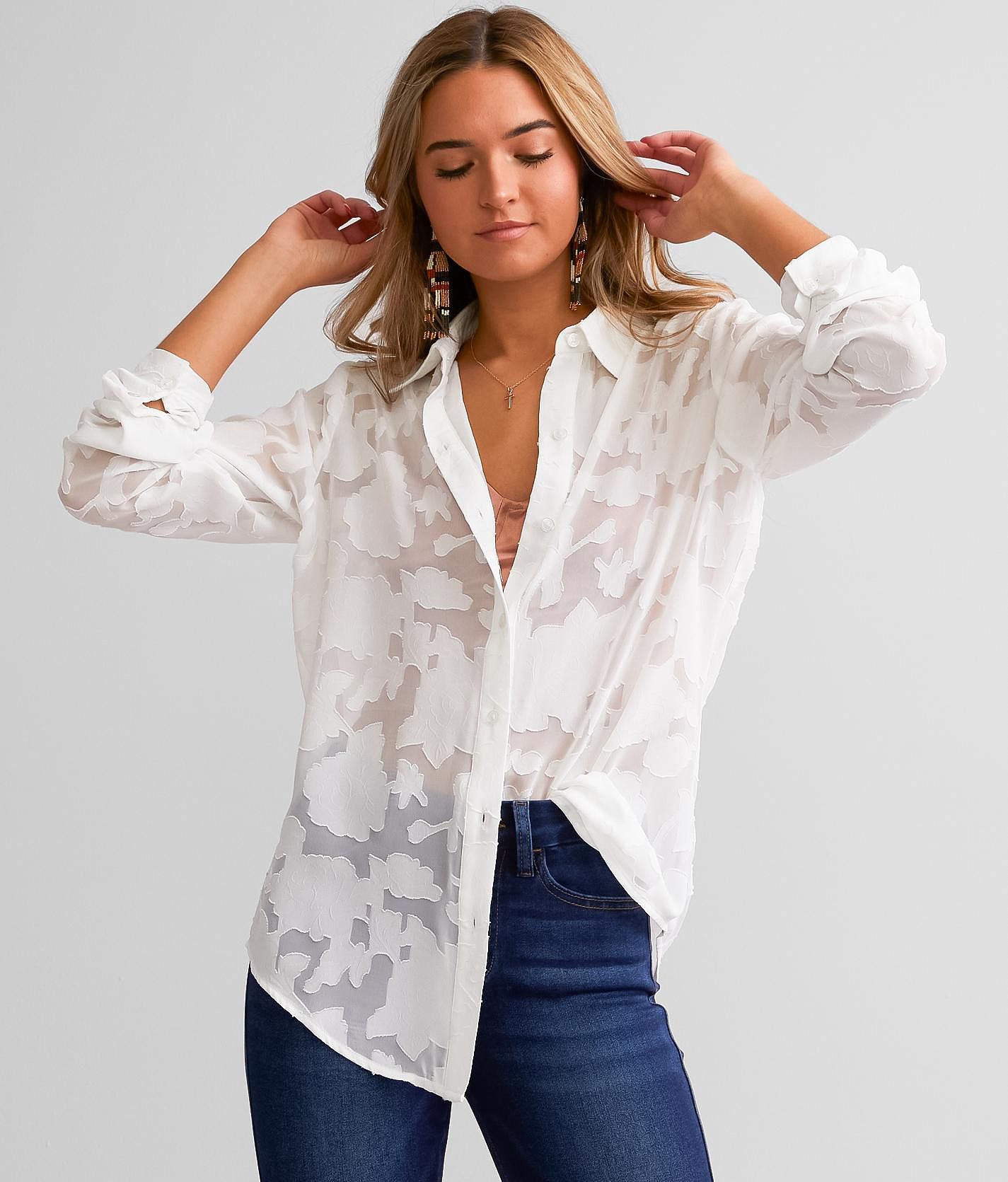 Willow & Root Floral Jacquard Blouse - Women's Shirts/Blouses in