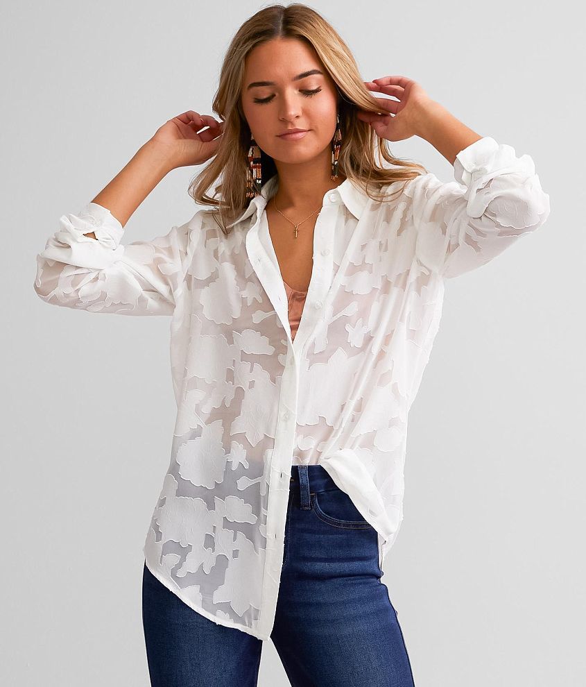 Willow & Root Floral Jacquard Blouse - Women's Shirts/Blouses in White ...