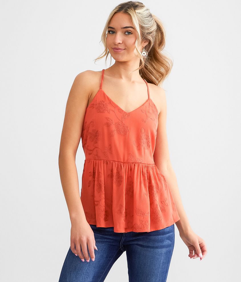 Daytrip Embroidered Peplum Tank Top - Women's Tank Tops in Paprika