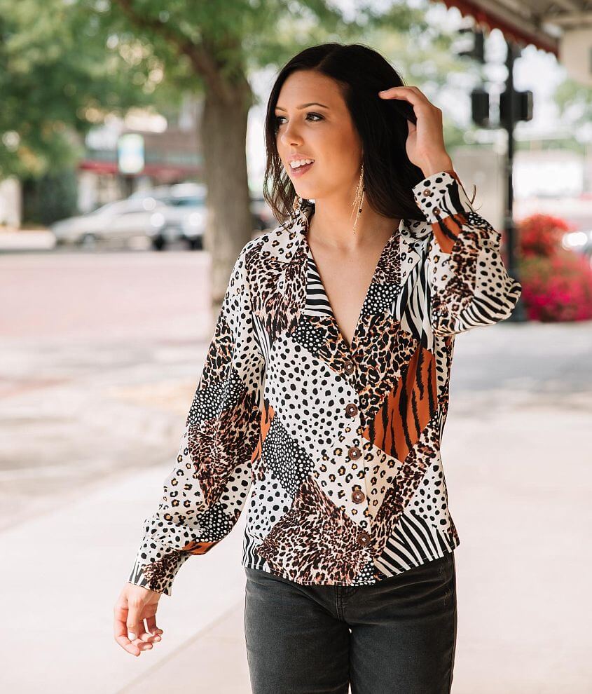 Willow &#38; Root Mixed Animal Print Blouse front view