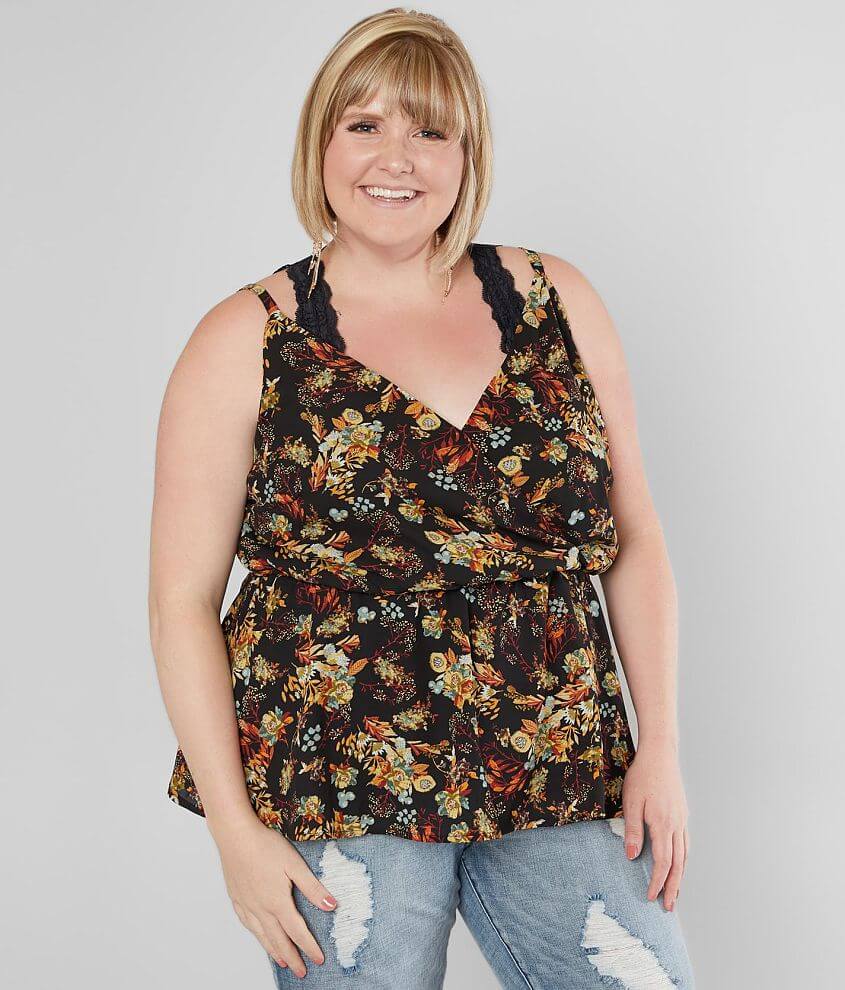 Daytrip Floral Surplice Tank Top - Plus Size Only front view