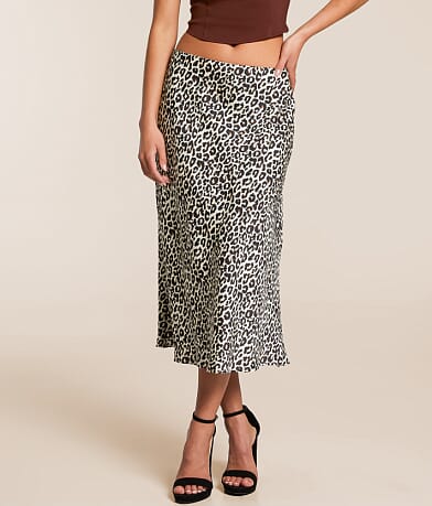 Willow & Root Cheetah Satin Midi Skirt front view