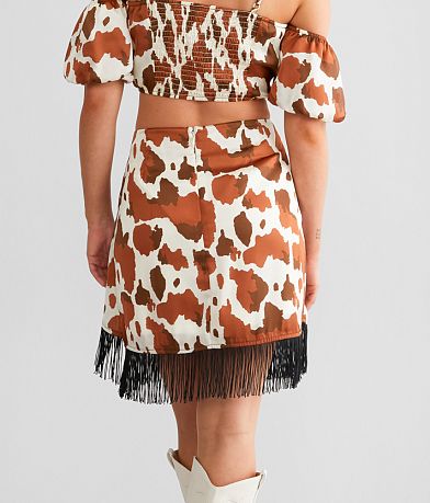 Willow &amp; Root Cow Print Wrapped Mini Skirt back view