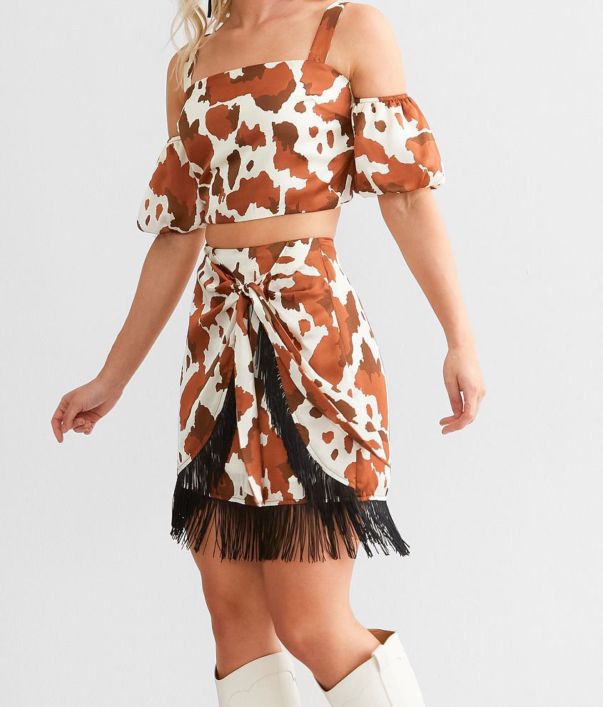 Brown cow 2024 print mini skirt