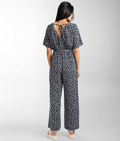 Trixxi Dainty Floral Surplice Wide Leg Jumpsuit BACK