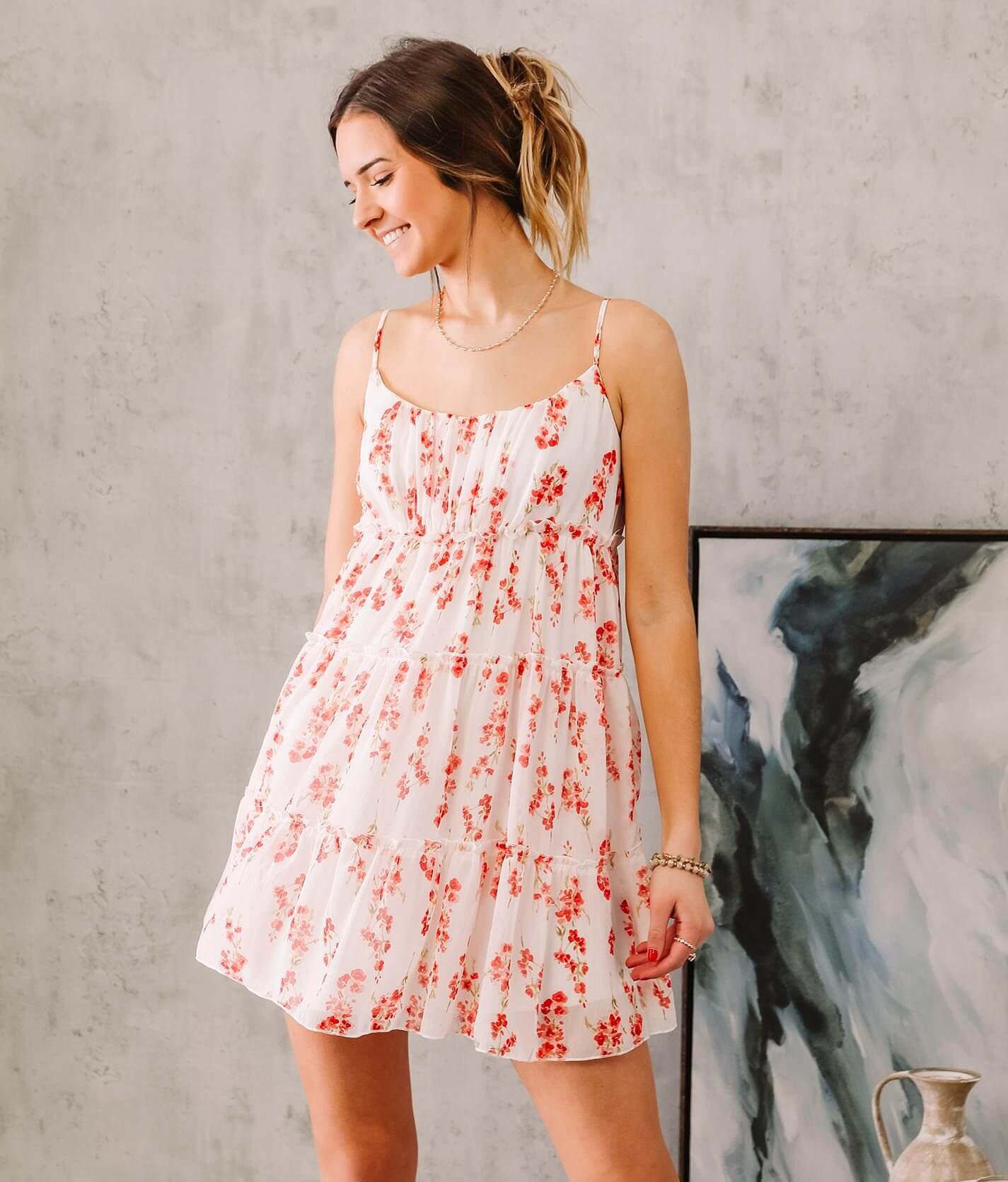 【THEREDTHREAD】 S layered dress bug check Trixxi Sheer Floral Tiered Overlay Mini Dress - Women's