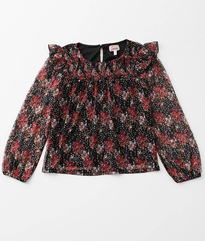 Girls - Willow &#38; Root Floral Mesh Top front view
