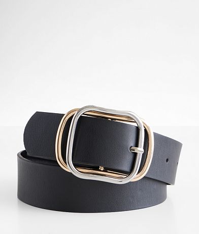 BKE Double Embossed Buckle Belt - Women's Belts in Black Brass