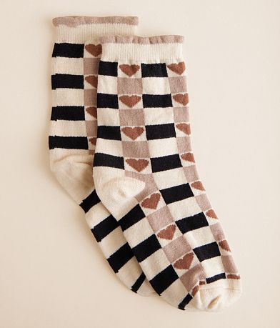 BKE Checkered Heart Crew Socks front view