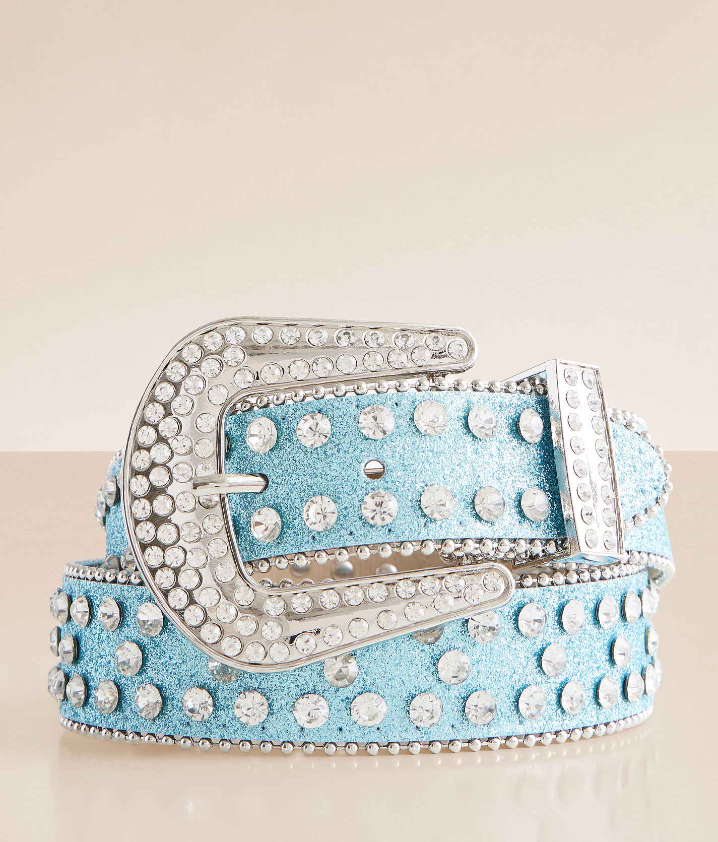 BKE Glitz Glitter Western Belt Women's Belts in Blue Buckle