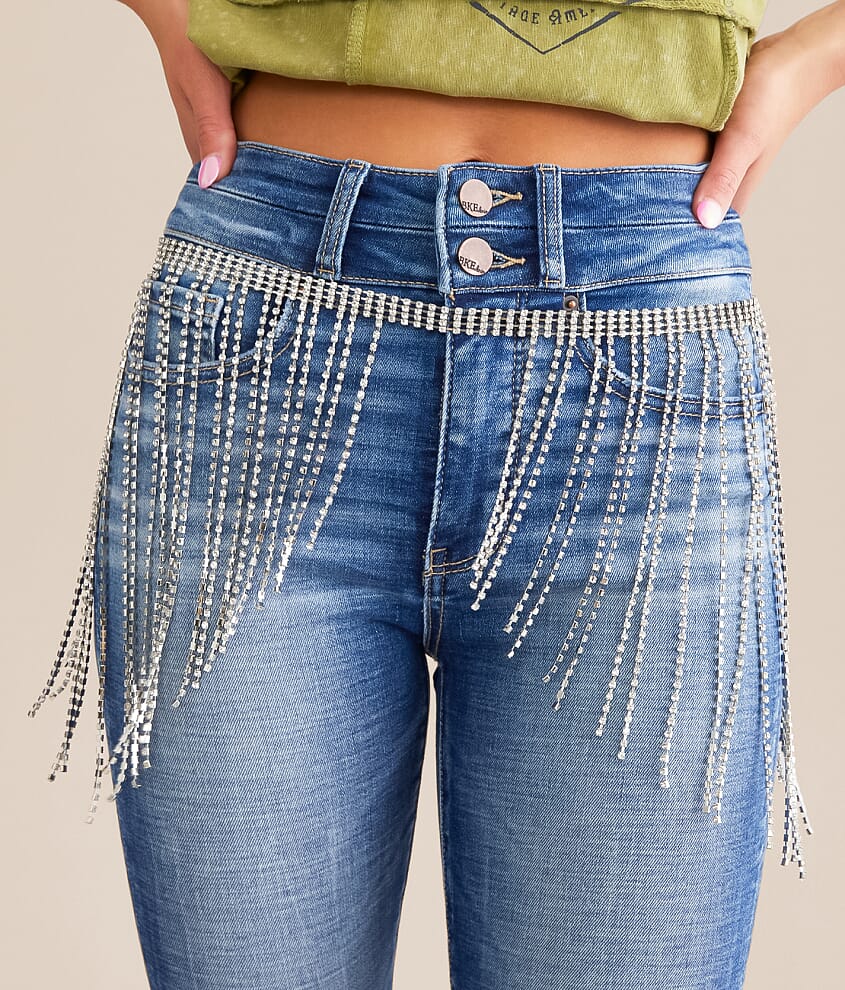 Denim Fringe Embellished Festival Waist Belt - Blue with Silver Fringe Large Fringed Denim Belt - Etsy main image 2