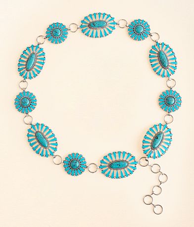 BKE Western Turquoise Chain Belt front view