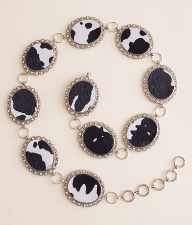 BKE Glitz Cow Print Chain Belt front view