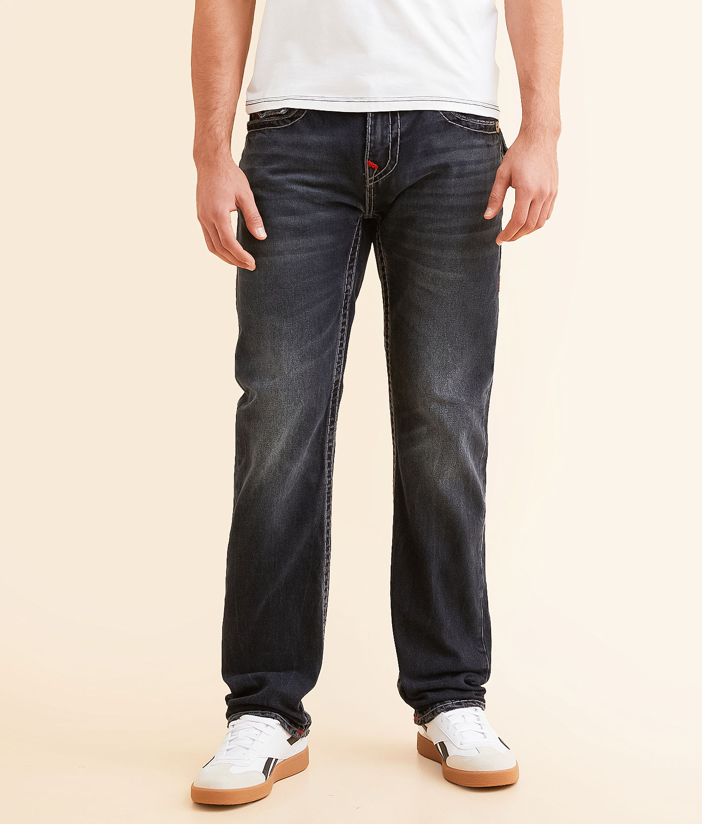 パンツ TRUE RELIGION RICKY STUDS STRAIGHT DENIM True Religion Ricky Big QT Stitch Straight Flap Jean, Black