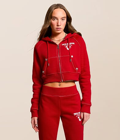 True Religion Crystal Wing Cropped Hoodie front view