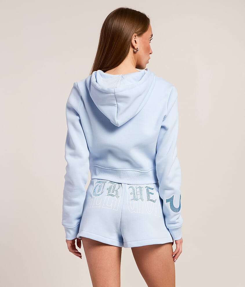 Embroidered Knit Cropped Hoodie