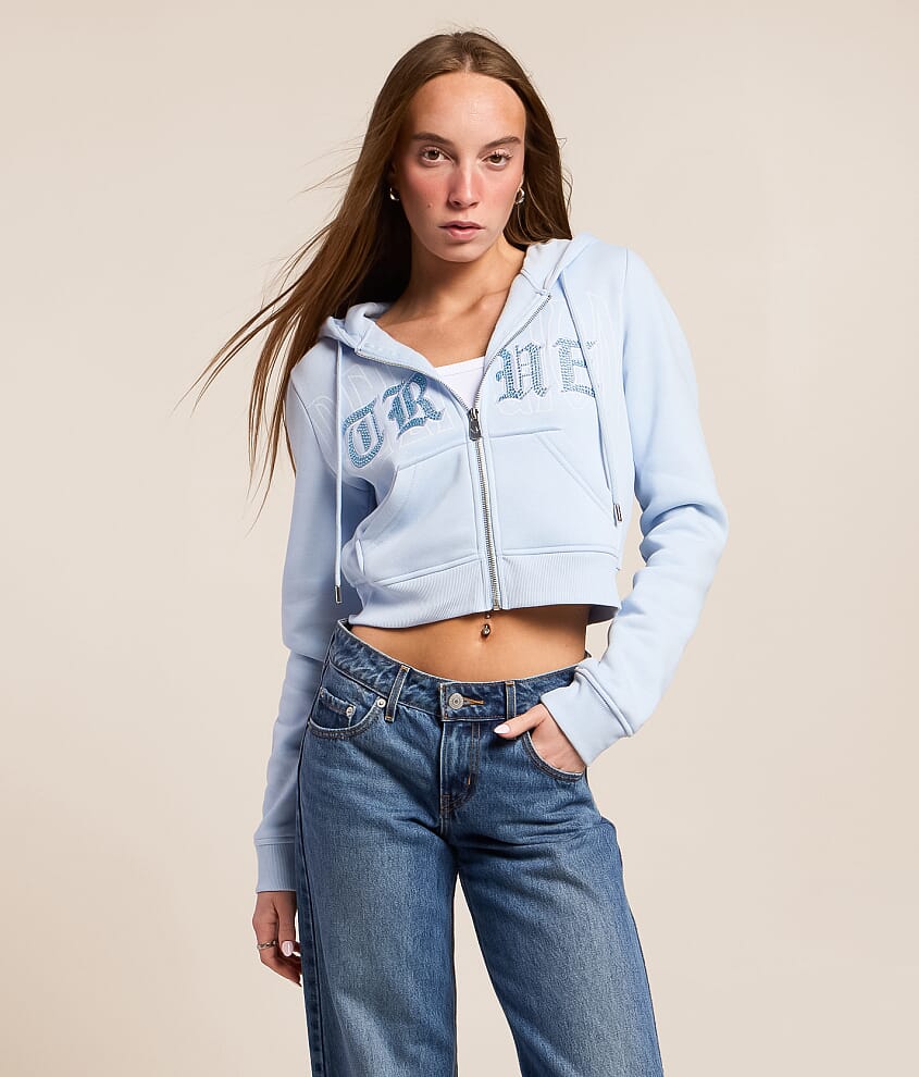 Embroidered Knit Cropped Hoodie