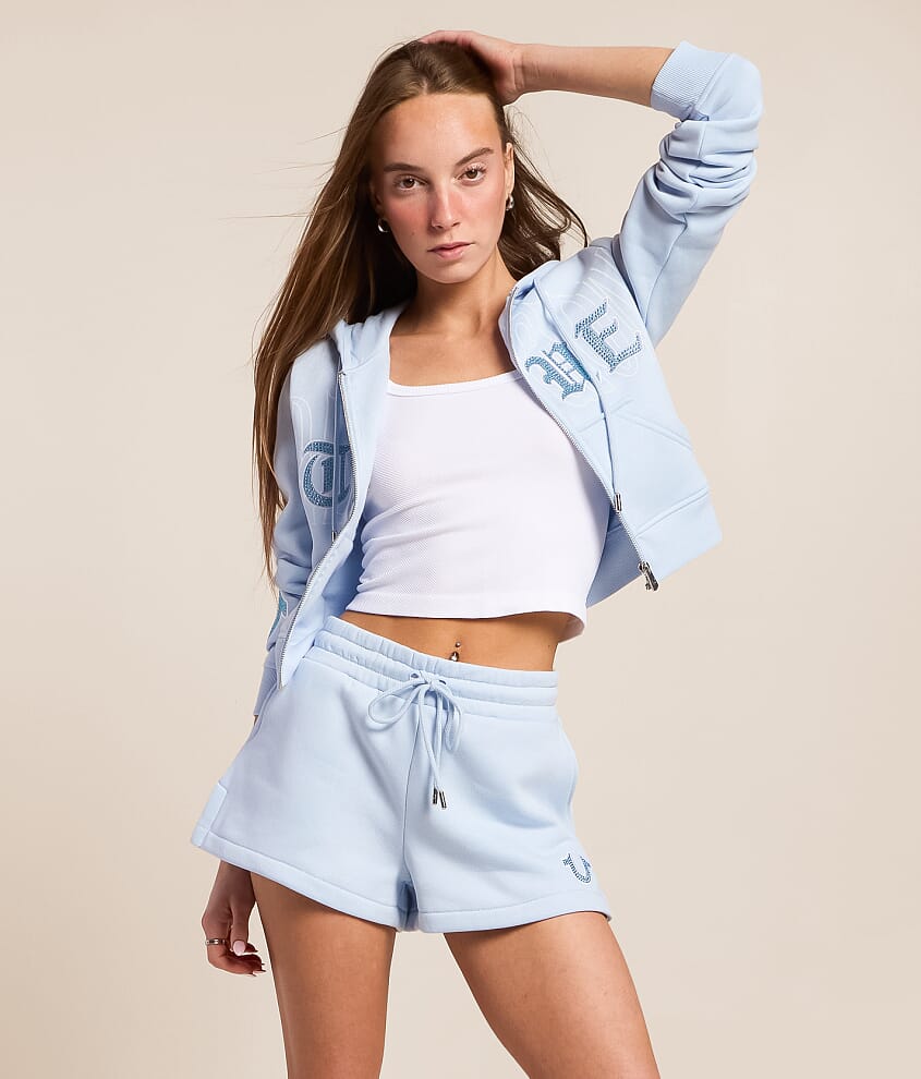 Embroidered Knit Cropped Hoodie