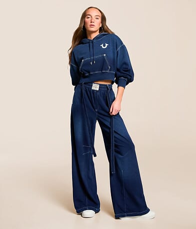 True Religion Washed Indigo Barrel Sweatpant front view