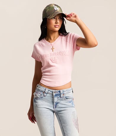 Embroidered Dolman Cropped T-Shirt