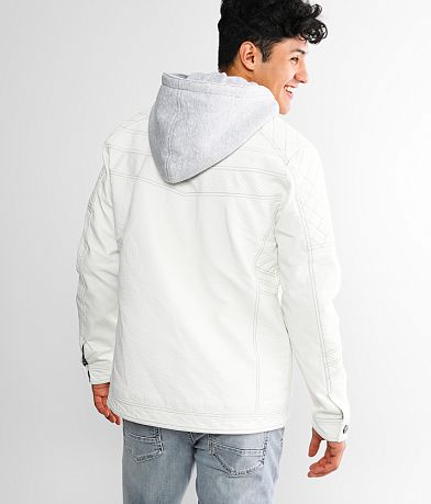 Buckle Black Faux Leather Hooded Jacket BACK