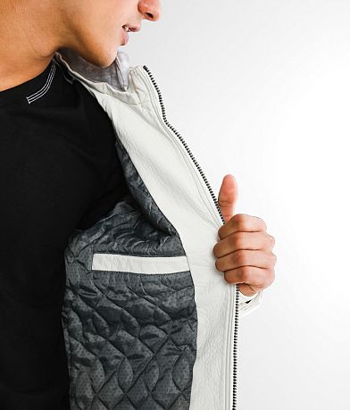 Buckle Black Faux Leather Hooded Jacket MISC_DETAIL_3