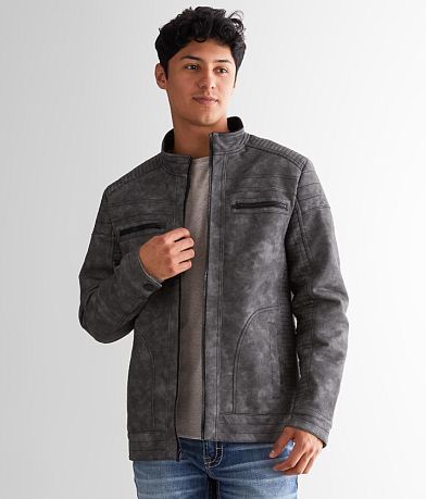 Buckle Black Faux Leather Jacket front view