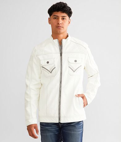 Buckle Black Faux Leather Distressed Jacket front view