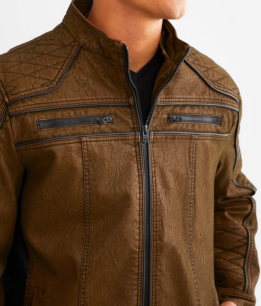 Faux Leather Hooded Jacket