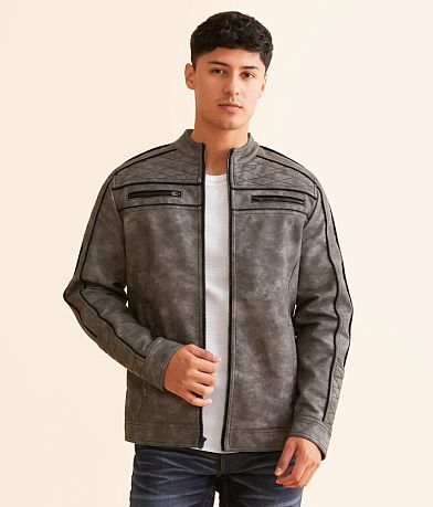 Buckle Black Faux Leather Jacket front view