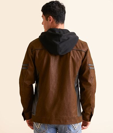 Buckle Black Faux Leather Hooded Jacket BACK