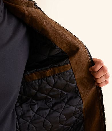Buckle Black Faux Leather Hooded Jacket MISC_DETAIL_3