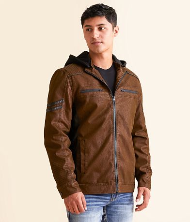 Buckle Black Faux Leather Hooded Jacket FULL_RIGHT_SIDE