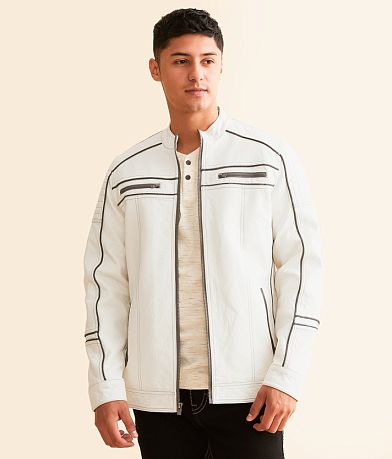 Buckle Black Faux Leather Jacket front view