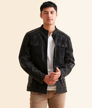 Buckle Black Distressed Faux Suede Jacket front view