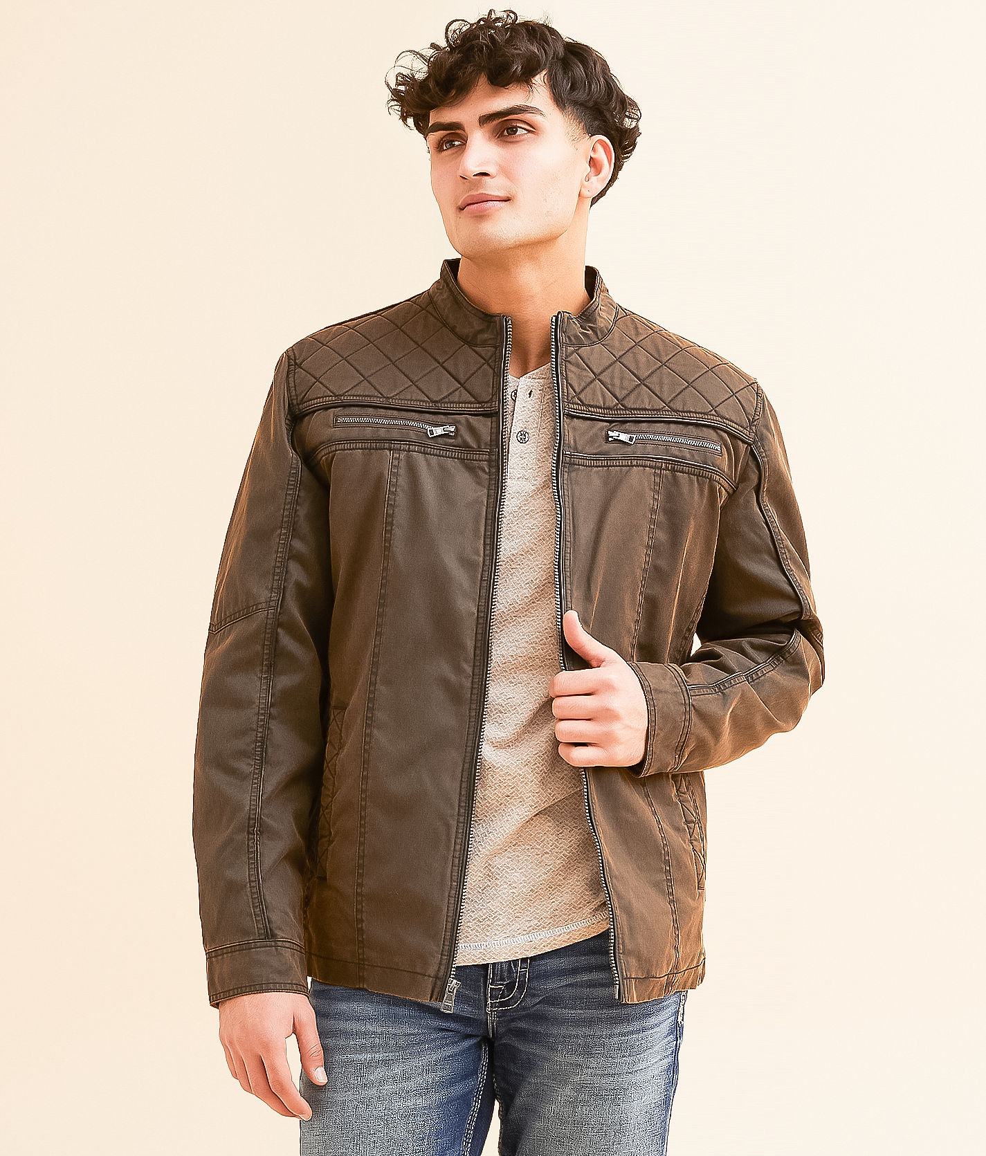 BKE Antique Quilted Faux Leather Jacket - Men's Coats & Jackets in