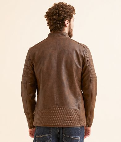 Buckle Black Distressed Faux Leather Jacket back view