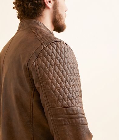 Buckle Black Distressed Faux Leather Jacket misc detail 1 view