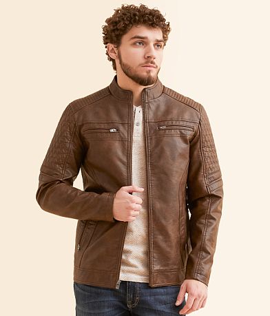 Buckle Black Distressed Faux Leather Jacket front view