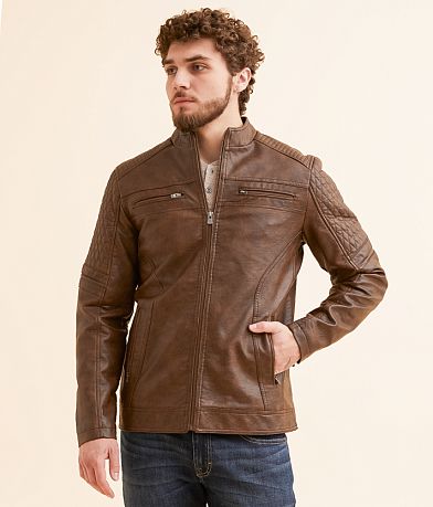 Buckle Black Distressed Faux Leather Jacket full right side view