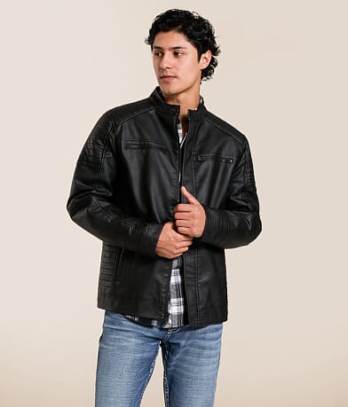 Buckle Black Moto Pleather Jacket front view