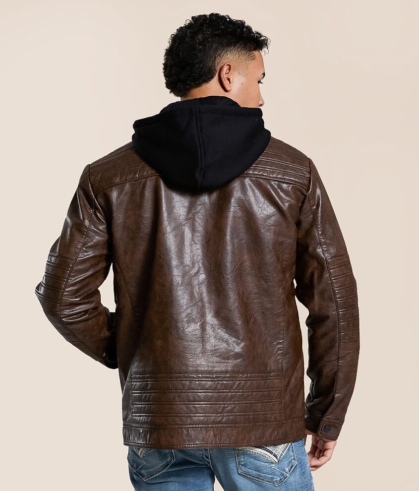Faux Leather Hooded Jacket