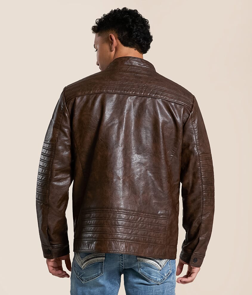Faux Leather Hooded Jacket