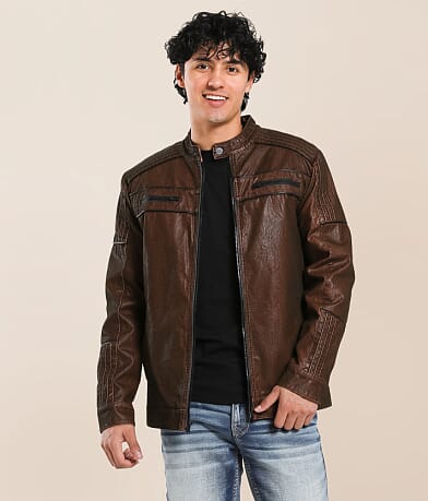 Buckle Black Distressed Pleather Jacket front view