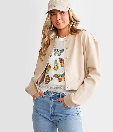 Ashley Cropped Knit Bomber Jacket front view