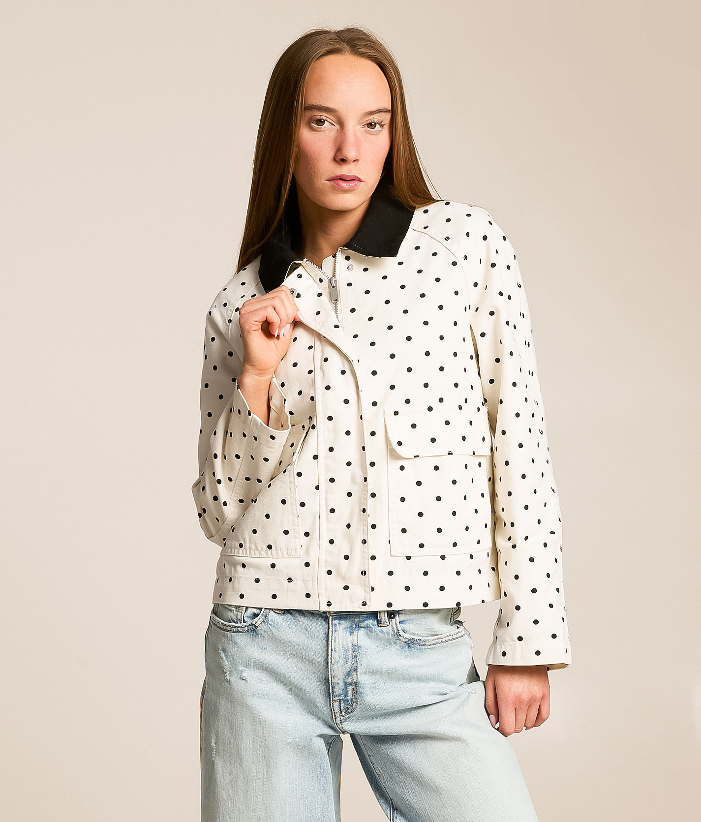 1 Sunset Lane Polka Dot Denim Jacket - Women's Coats & Jackets in