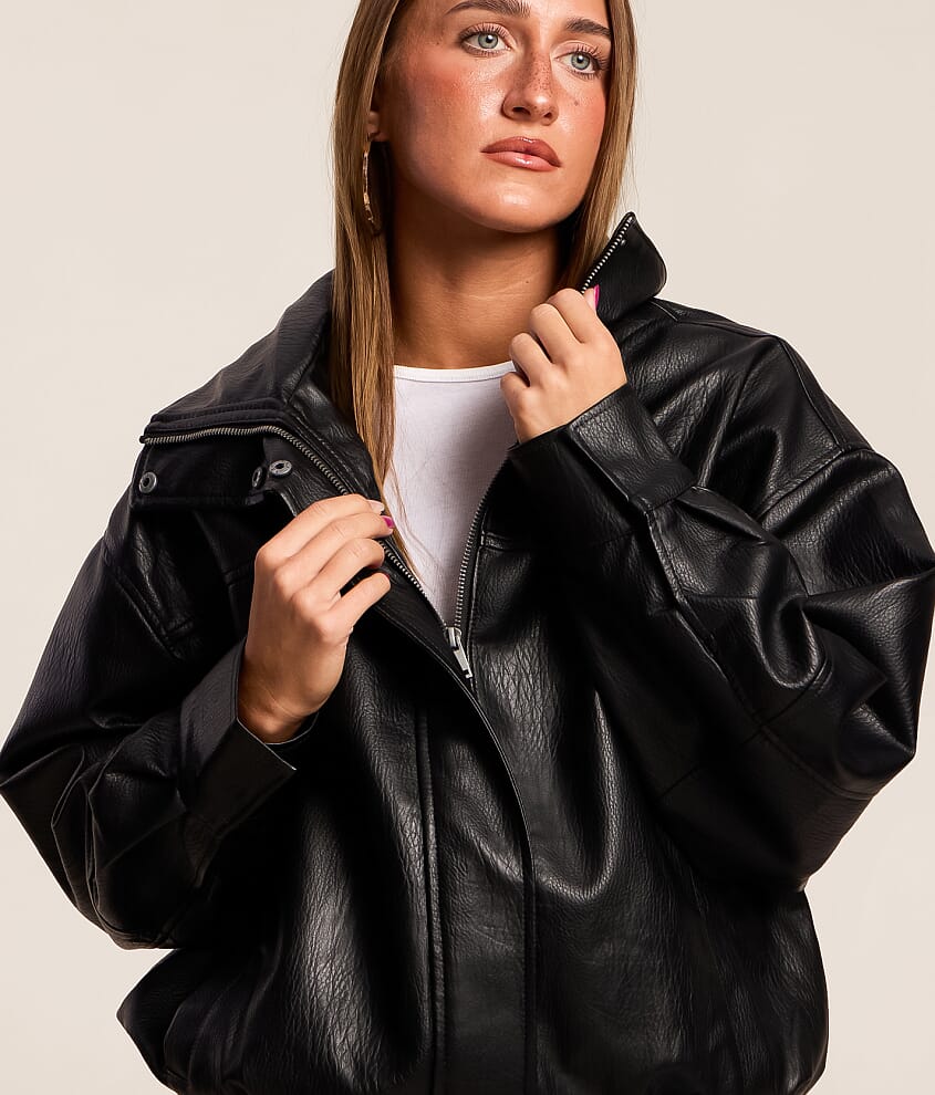 Oversized Vegan Leather Jacket - thumbnail 4