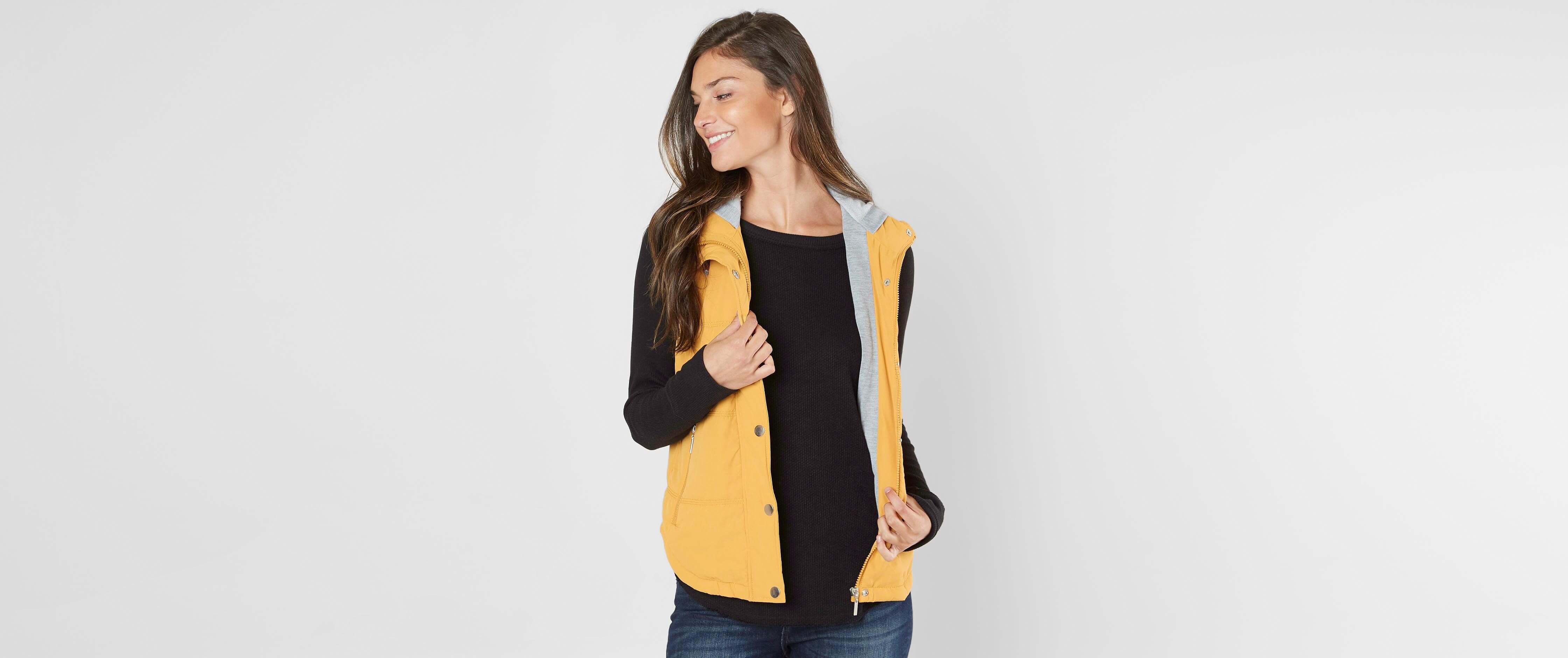 womens yellow puffer vest