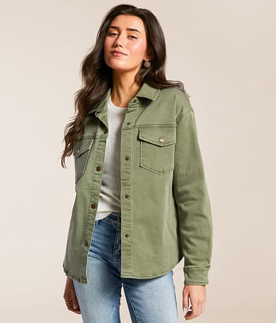 Stoosh Washed Stretch Denim Shacket front view